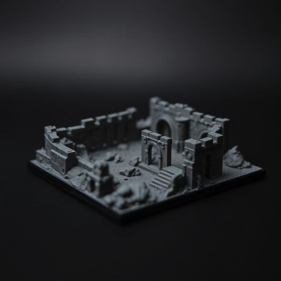 Grey 3D printed tabletop ruins terrain tile